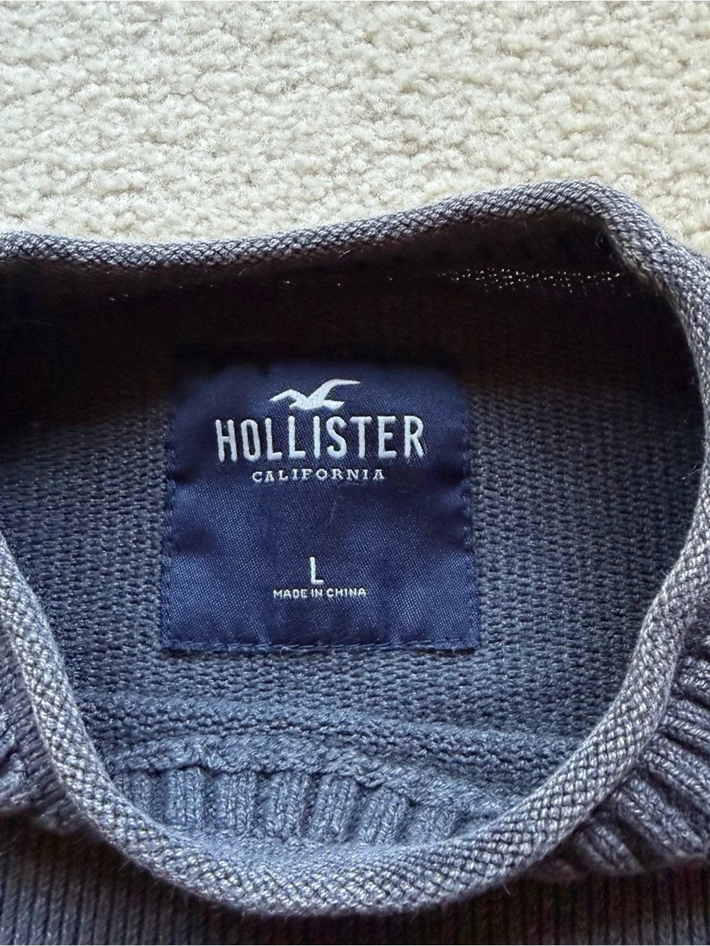 Hollister Men’s Large Gray Washed Crewneck Sweater Distressed Casual
